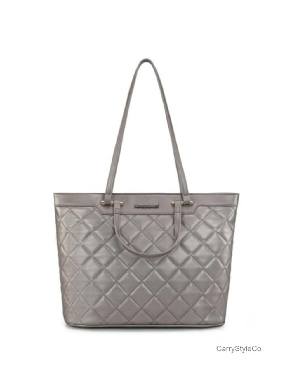 Quilted Vegan Leather Tote Bag Shoulder Handbag Top Zip Laptop